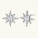 Sterling silver star-shaped stud earrings with brilliant moissanite center stones and pavé details on neutral background.