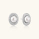 Elegant stud earrings with cream freshwater pearls surrounded by sparkly pavé crystals on rhodium-plated silver setting