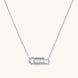 White gold plated necklace with dual-frame geometric pendant featuring crystal pavé border on pale background.